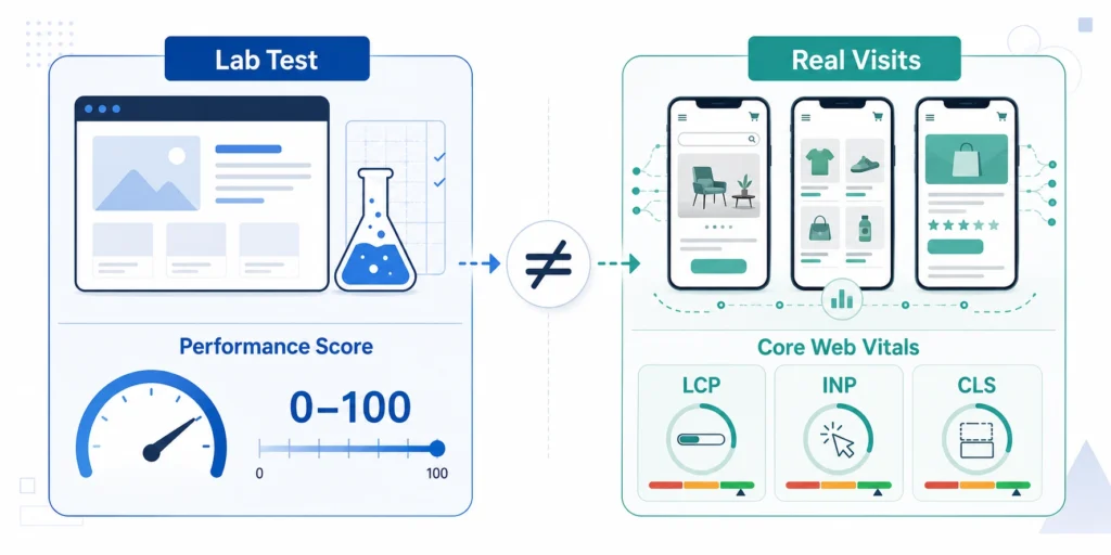Lab Test vs Real Visits + Core Web Vitals